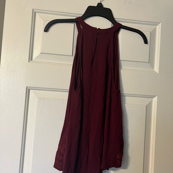 Juniors large Maroon solid tank top tribal print halter Scoop style rayon - Picture 5 of 10